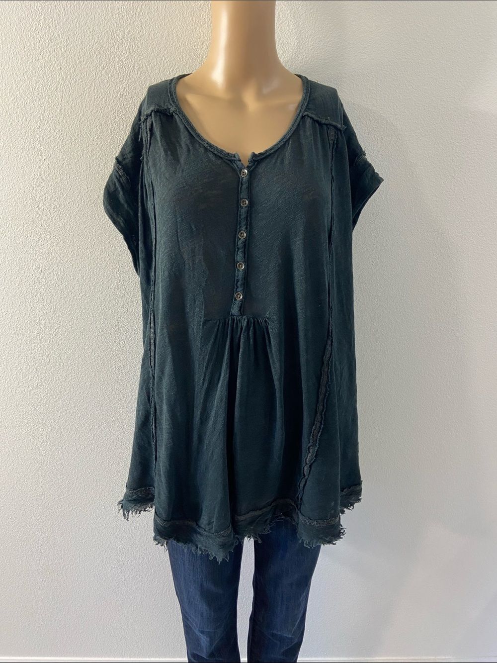 Free People Aster High-low Henly Top in Black Sz XS
